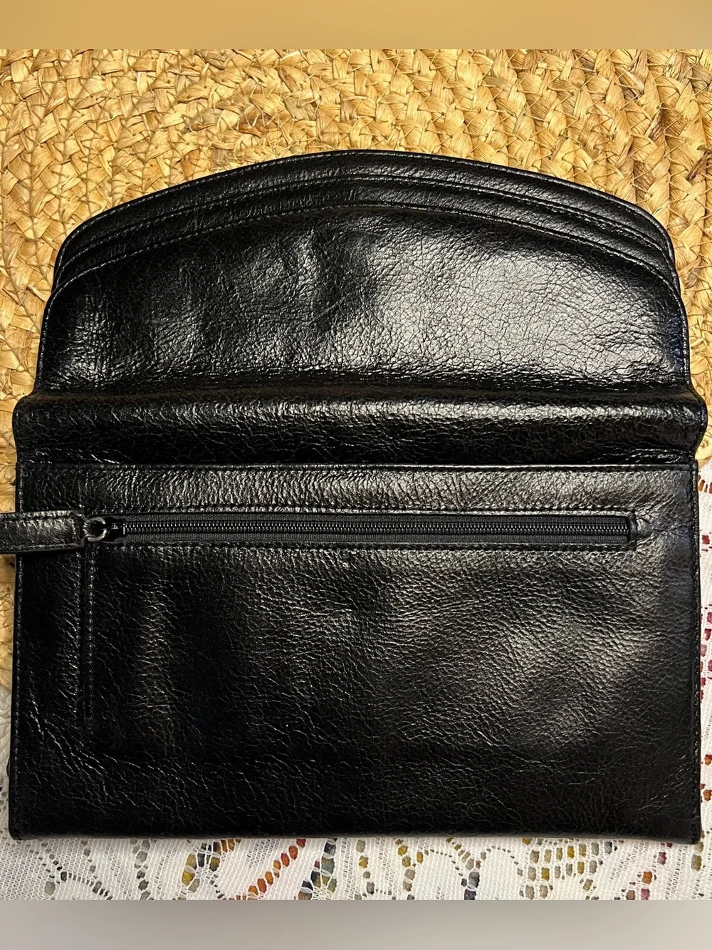 Nordstrom Classic Black Soft Leather Women's Clutch Wallet 3 Snap Compartments